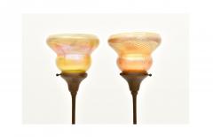 Tiffany Studios Tall Candlesticks with Pulled Feather Shades Circa 1910  - 4316073
