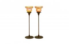 Tiffany Studios Tall Candlesticks with Pulled Feather Shades Circa 1910  - 4316082