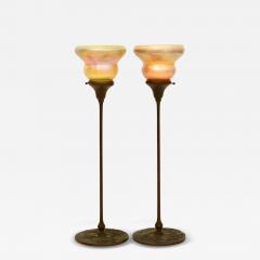 Tiffany Studios Tall Candlesticks with Pulled Feather Shades Circa 1910  - 4319717