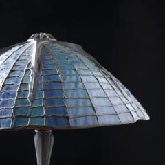 Tiffany Studios Tiffany Studios Attr Spider Web Lamp in Patinated Bronze with Blue Stained Glass - 4054533