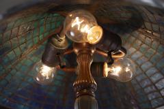 Tiffany Studios Tiffany Studios Attr Spider Web Lamp in Patinated Bronze with Blue Stained Glass - 4054539