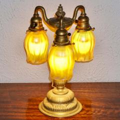 Tiffany Studios Tiffany Studios Gilt Bronze Three Light Favrile Table Lamp - 3078544