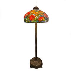 Tiffany Studios Vintage Fine Oriental Poppy Stained Glass Tiffany Antique Style Floor Lamp - 4295234