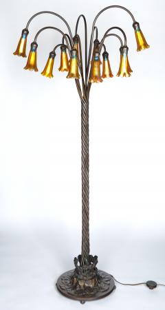 Tiffany Style Bronze Twelve Light Floor Lamp with Charles Lotton Art Glass Shade - 4706333
