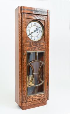 Tiger Oak Case Beveled Glass Trimmed Brass Wall Clock - 944407