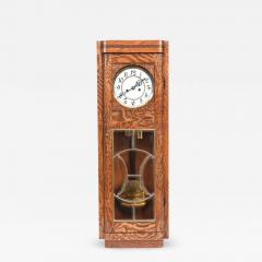 Tiger Oak Case Beveled Glass Trimmed Brass Wall Clock - 945794