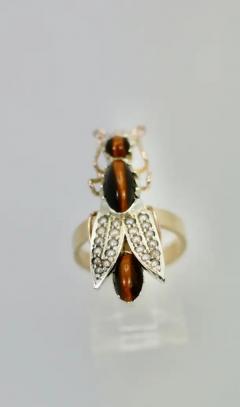 Tigers Eye Seed Pearl Insect Ring - 3455128