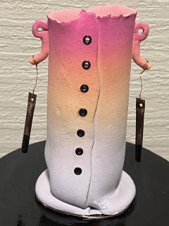 Tim Reilly UNUSUAL POST MODERN CERAMIC VASE WITH METAL ACCENTS - 3157278