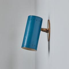 Tito Agnoli 1960s Tito Agnoli Blue Perforated Metal and Brass Articulating Sconce for O Luce - 3000678