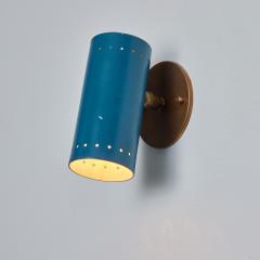 Tito Agnoli 1960s Tito Agnoli Blue Perforated Metal and Brass Articulating Sconce for O Luce - 3000684