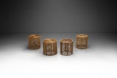 Tito Agnoli Italian Woven Bamboo and Wicker Stools in the manner of Tito Agnoli Italy 1960s - 3077816