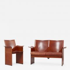 Tito Agnoli Loveseat and Chair by Tito Agnoli for Matteo Grassi in Dark Cognac Leather - 1785229