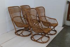 Tito Agnoli Pair of 4 Vintage Italian Tito Agnoli Rattan Chairs 1950s - 3145788
