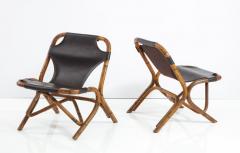 Tito Agnoli Pair of Bamboo and Dark Brown Leather Sling Chairs by Tito Agnoli Italy 1960 - 2638235