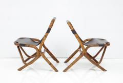 Tito Agnoli Pair of Bamboo and Dark Brown Leather Sling Chairs by Tito Agnoli Italy 1960 - 2638240