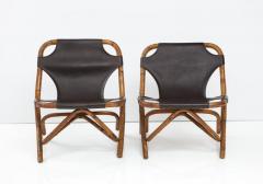 Tito Agnoli Pair of Bamboo and Dark Brown Leather Sling Chairs by Tito Agnoli Italy 1960 - 2638241