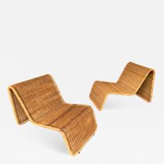 Tito Agnoli Pair of Rattan Lounge Chair P3 by Tito Agnoli Italy 1960s - 1064347