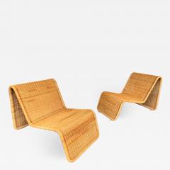 Tito Agnoli Pair of Rattan Lounge Chair P3 by Tito Agnoli Italy 1960s - 1176531