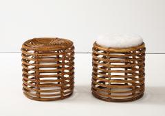 Tito Agnoli Pair of Tito Agnoli Bamboo Cane Stool w Cushions Italy 1950s - 4133300