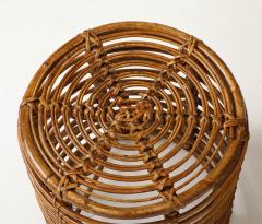 Tito Agnoli Pair of Tito Agnoli Bamboo Cane Stool w Cushions Italy 1950s - 4133301
