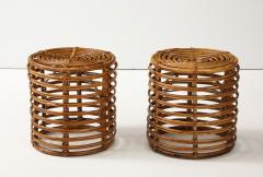Tito Agnoli Pair of Tito Agnoli Bamboo Cane Stool w Cushions Italy 1950s - 4133304