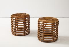 Tito Agnoli Pair of Tito Agnoli Bamboo Cane Stool w Cushions Italy 1950s - 4133309