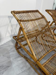 Tito Agnoli Pair of Tito Agnoli Rattan Chaise Lounges Italy 1970s - 4253283