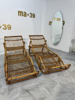 Tito Agnoli Pair of Tito Agnoli Rattan Chaise Lounges Italy 1970s - 4253284