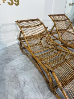 Tito Agnoli Pair of Tito Agnoli Rattan Chaise Lounges Italy 1970s - 4253285