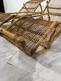 Tito Agnoli Pair of Tito Agnoli Rattan Chaise Lounges Italy 1970s - 4253290