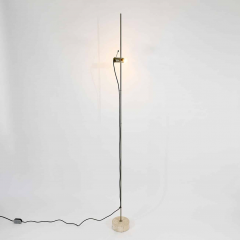 Tito Agnoli Standing lamp in brushed nickel and travertine marble - 903453