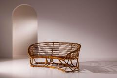 Tito Agnoli Tito Agnoli bamboo and rattan curved sofa for Bonacina Italy 1950s - 4342324