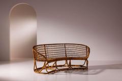 Tito Agnoli Tito Agnoli bamboo and rattan curved sofa for Bonacina Italy 1950s - 4342358