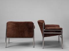 Tito Agnoli Tito Agnoli for Cinova pair of armchairs in brown suede and steel Italy 1973 - 3970659