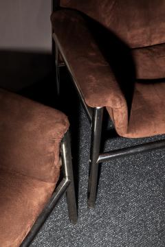 Tito Agnoli Tito Agnoli for Cinova pair of armchairs in brown suede and steel Italy 1973 - 3970664