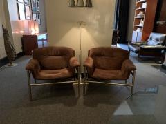 Tito Agnoli Tito Agnoli for Cinova pair of armchairs in brown suede and steel Italy 1973 - 3970669