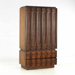 Tobago Brutalist Mid Century Walnut Armoire Highboy Dresser - 3688589