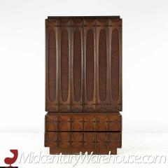 Tobago Brutalist Mid Century Walnut Armoire Highboy Dresser - 3688590