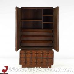 Tobago Brutalist Mid Century Walnut Armoire Highboy Dresser - 3688591