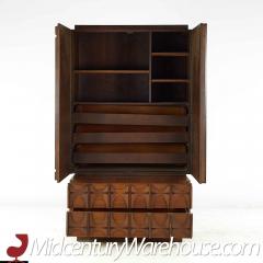 Tobago Brutalist Mid Century Walnut Armoire Highboy Dresser - 3688592