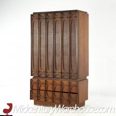 Tobago Brutalist Mid Century Walnut Armoire Highboy Dresser - 3688593