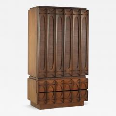 Tobago Brutalist Mid Century Walnut Armoire Highboy Dresser - 3690463