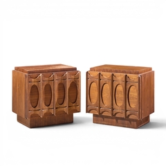Tobago Brutalist Mid Century Walnut Nightstands Pair - 4727921