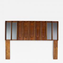 Tobago Brutalist Mid Century Walnut and Mirror Queen Storage Headboard - 2360434
