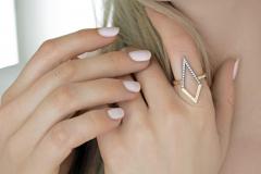 Todd Reed Brilliant White Diamond Yellow Gold Patina Silver Open Kite Ring Todd Reed 2021 - 4701291