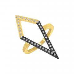 Todd Reed Brilliant White Diamond Yellow Gold Patina Silver Open Kite Ring Todd Reed 2021 - 4705407