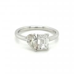 Toi Et Moi Emerald Pear Cut Lab Diamond Engagement Ring in 18K White Gold - 3631976