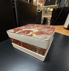 Tommaso Barbi Ceramic Lidded Box with Red Marbleized Glaze and Gold Detailing - 4297170