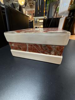 Tommaso Barbi Ceramic Lidded Box with Red Marbleized Glaze and Gold Detailing - 4297171