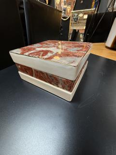 Tommaso Barbi Ceramic Lidded Box with Red Marbleized Glaze and Gold Detailing - 4297172